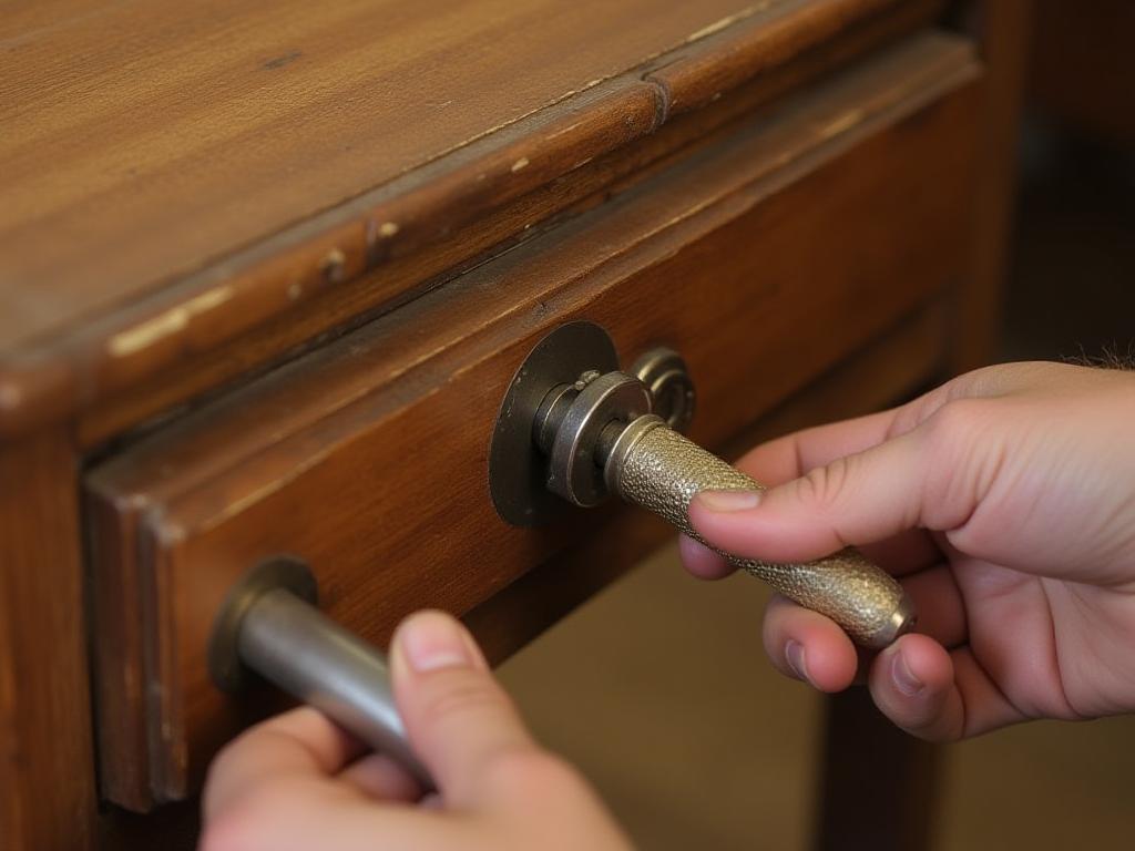 Close up of antique furniture repair process