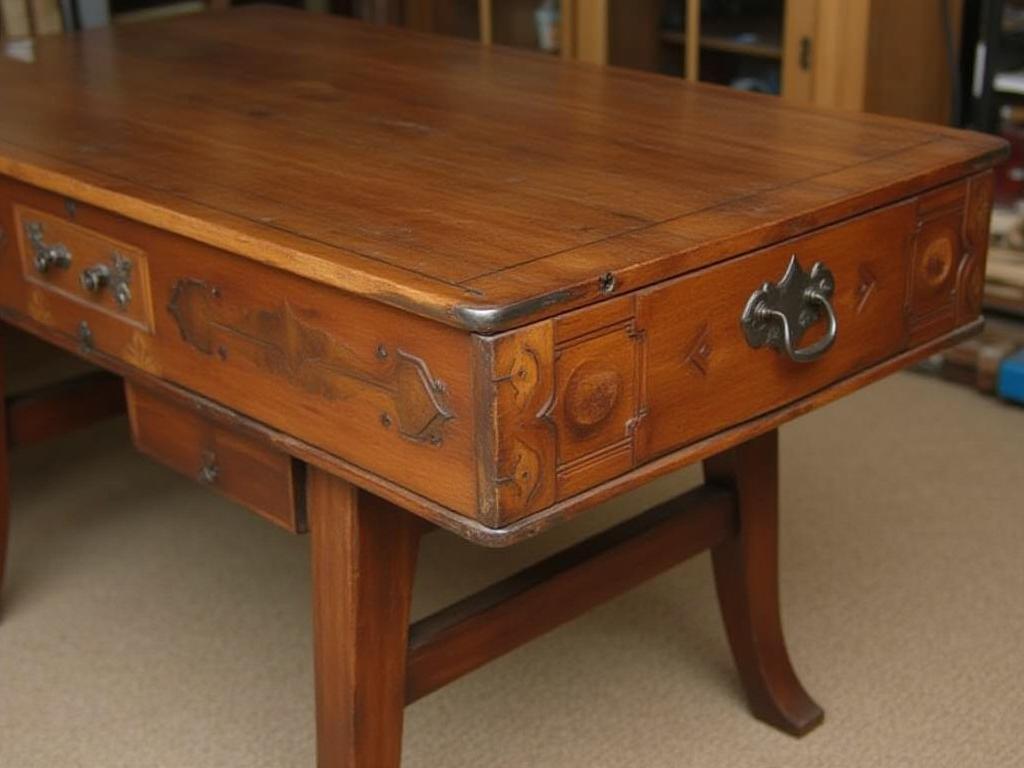 Antique wooden table being restored